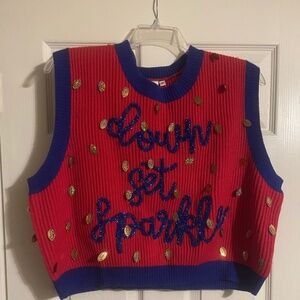 Queen of Sparkles “Down, Set, Sparkle” Sweater Vest~Red & Navy~Size M~NWOT